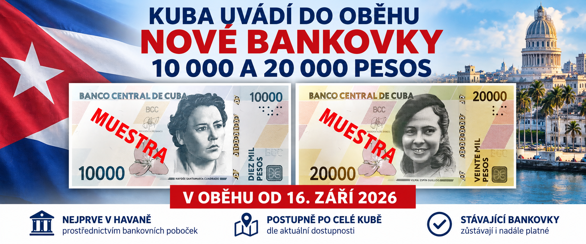 Kubánská banka představila nové nominály