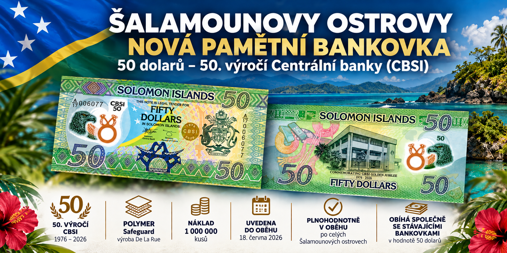 Šalamounovy ostrovy mají novou pamětní bankovku
