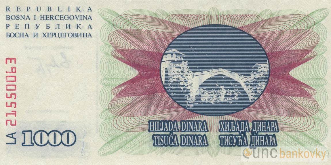 Bosna a Hercegovina 1000 Dinara 1992 UNC