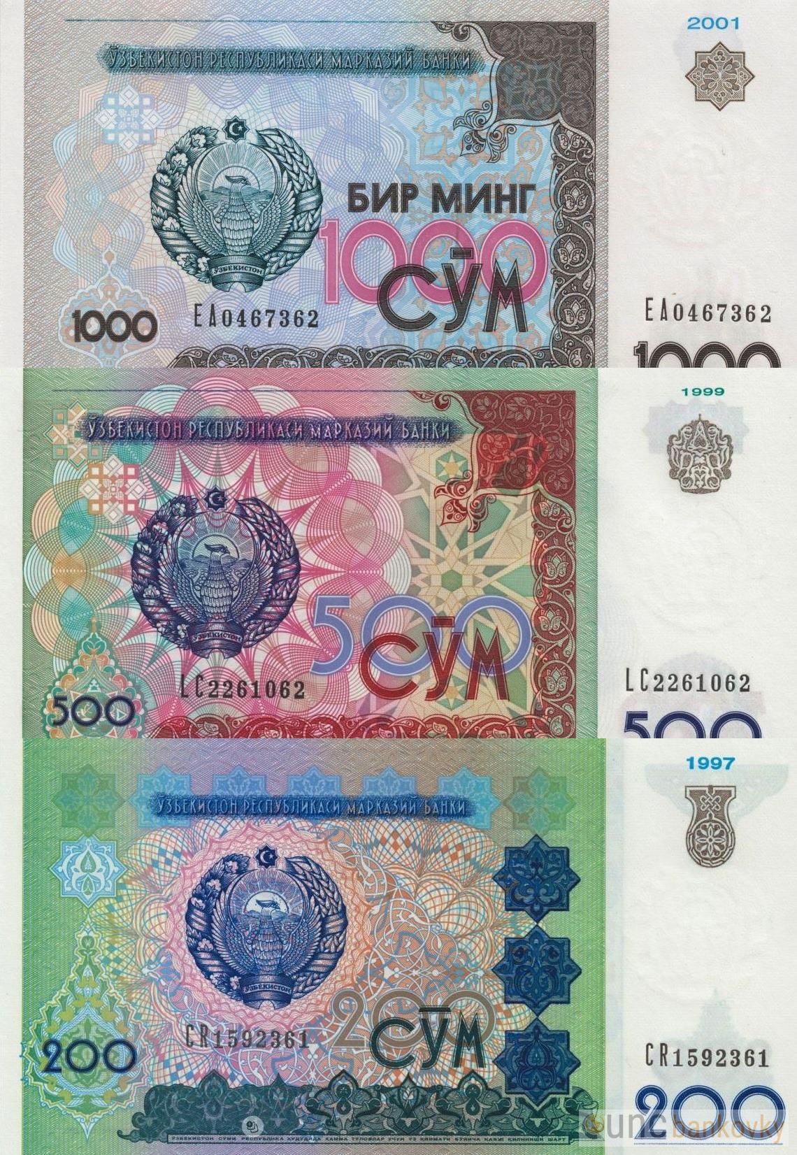 Uzbekistán sada 1997-2001 UNC