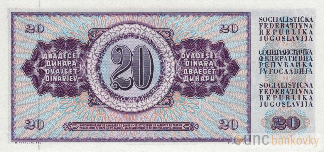 Jugoslávie 20 Dinara 1978 UNC