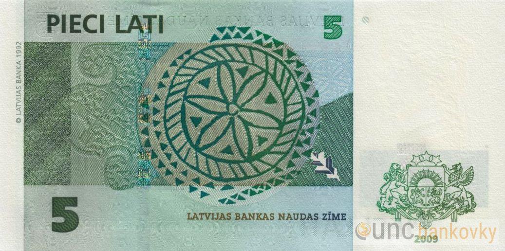 Lotyšsko 5 Lati 2009 UNC