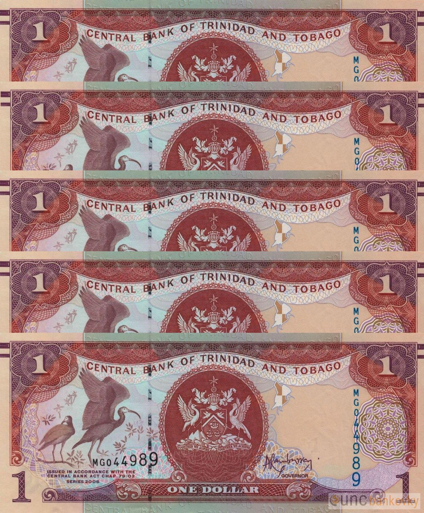 5x Trinidad & Tobago 1 Dollar dealer set UNC