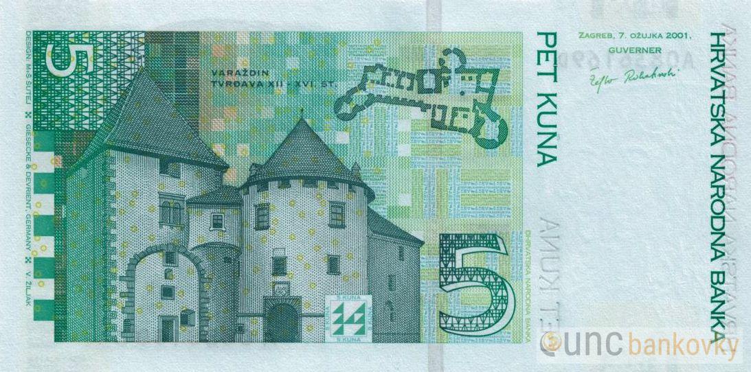 Chorvatsko 5 Kuna 2001 UNC