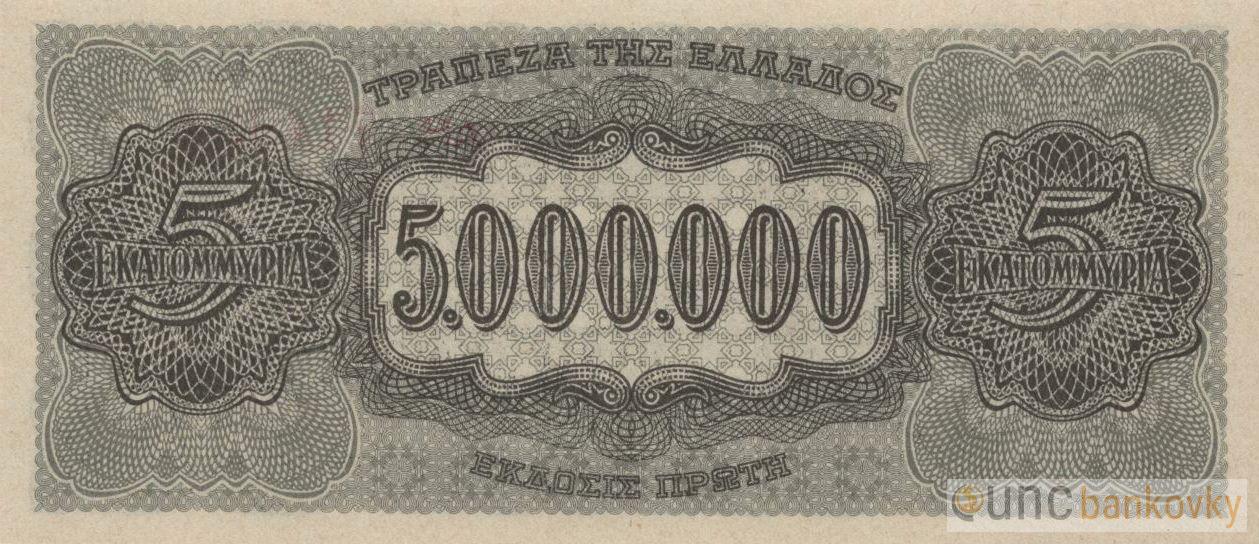 Řecko 5.000.000 Drachma 1944 UNC