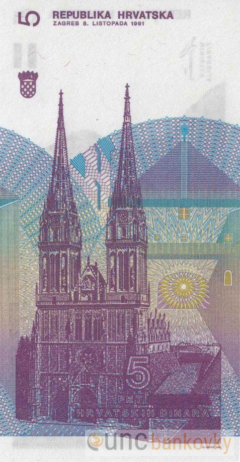 Chorvatsko 5 Dinara 1991 UNC