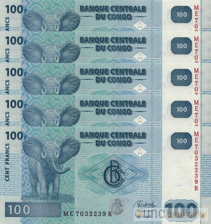5x Kongo 100 Francs 2022 dealer set UNC