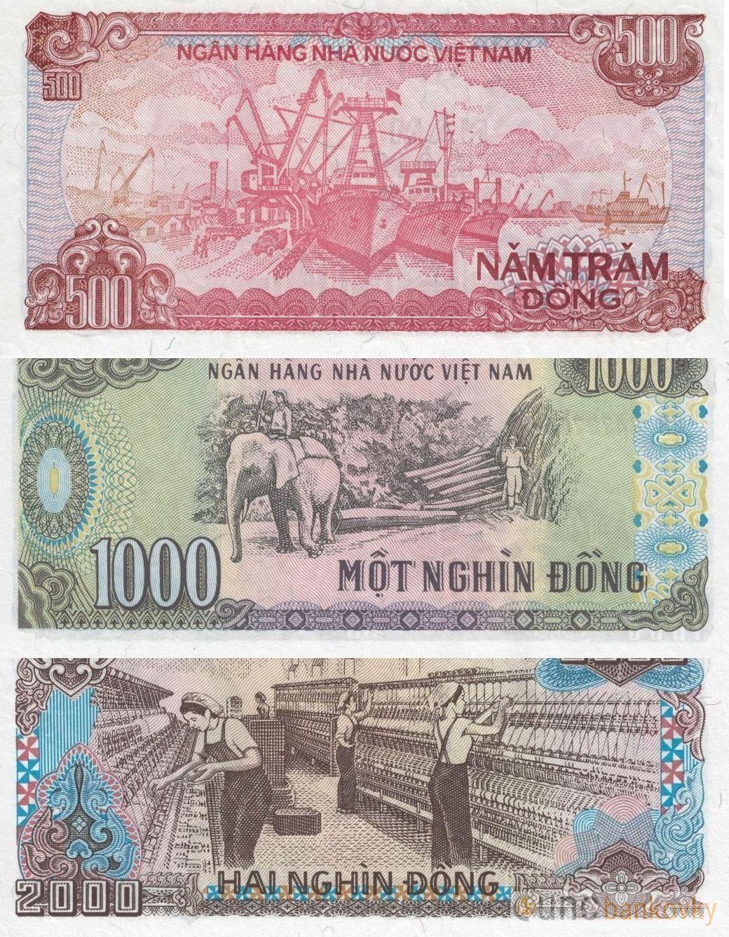 Vietnam sada 500-1000-2000 Dong 1988 UNC