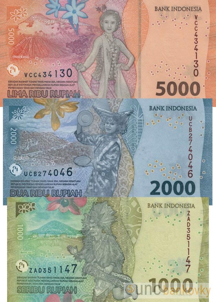 Indonésie sada 1000-2000-5000 Rupiah 2022 UNC