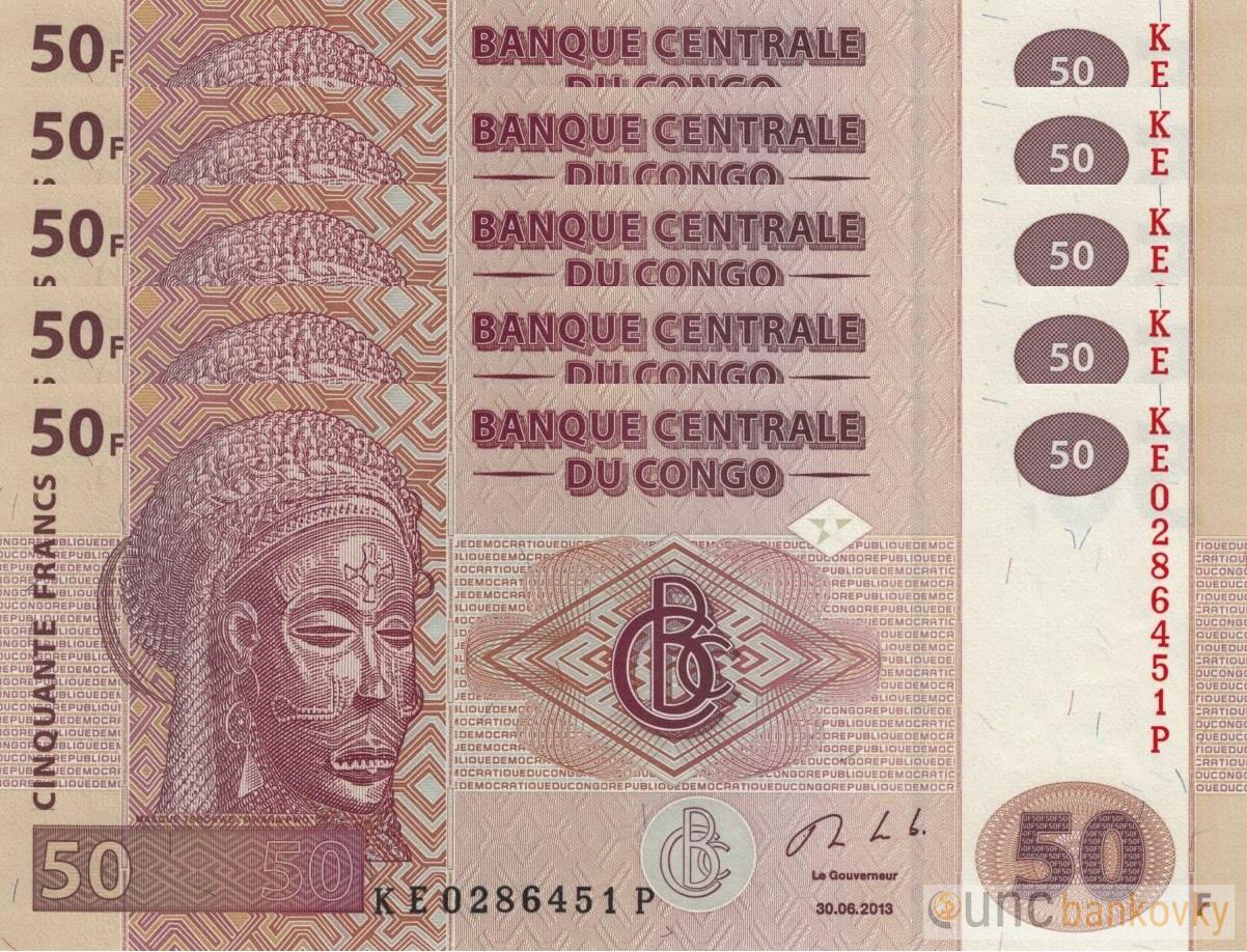 5x Kongo 50 Francs 2013 dealer set UNC