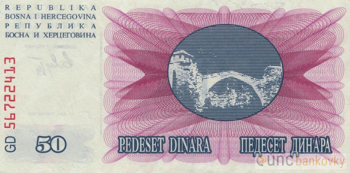 Bosna a Hercegovina 50 Dinara 1992 UNC