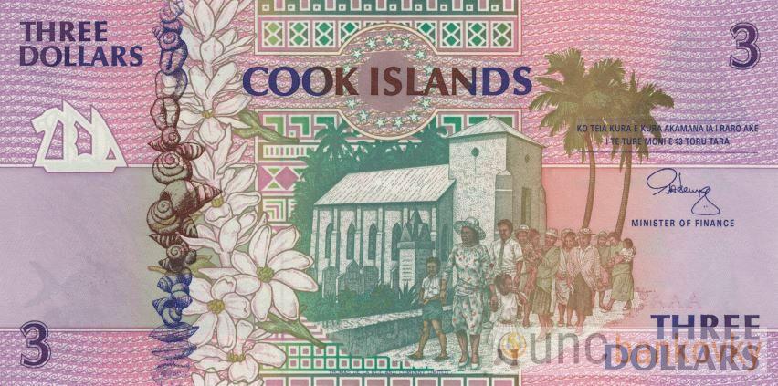 Cook Island 3 Dollars 1992 UNC