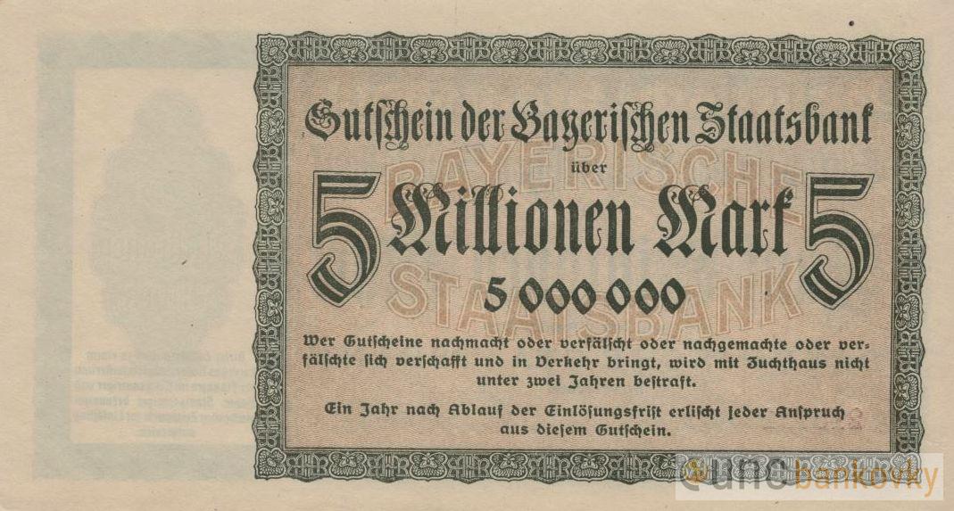 Německo 5000000 Mark 1923 Bavorsko UNC 