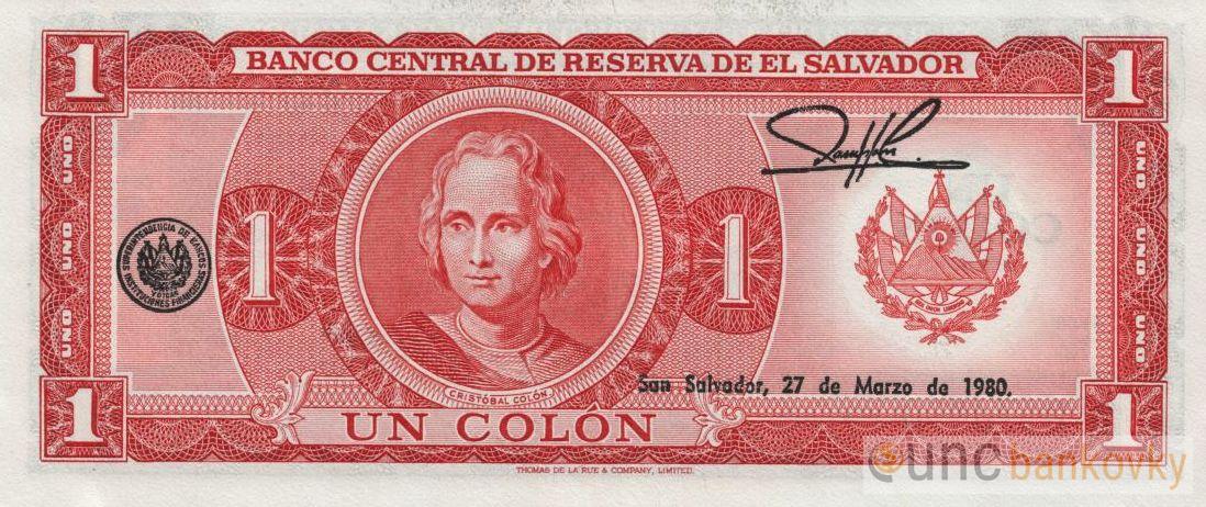 Salvador 1 Colon 1980 UNC