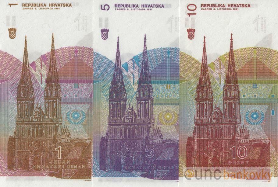 Chorvatsko sada bankovek 1991 UNC