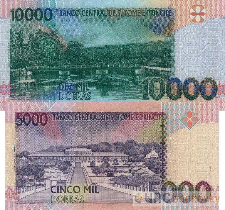 Sv. Tomáš a Princův ostrov sada 5.000 a 10.000 Dobras 1996-2004 UNC
