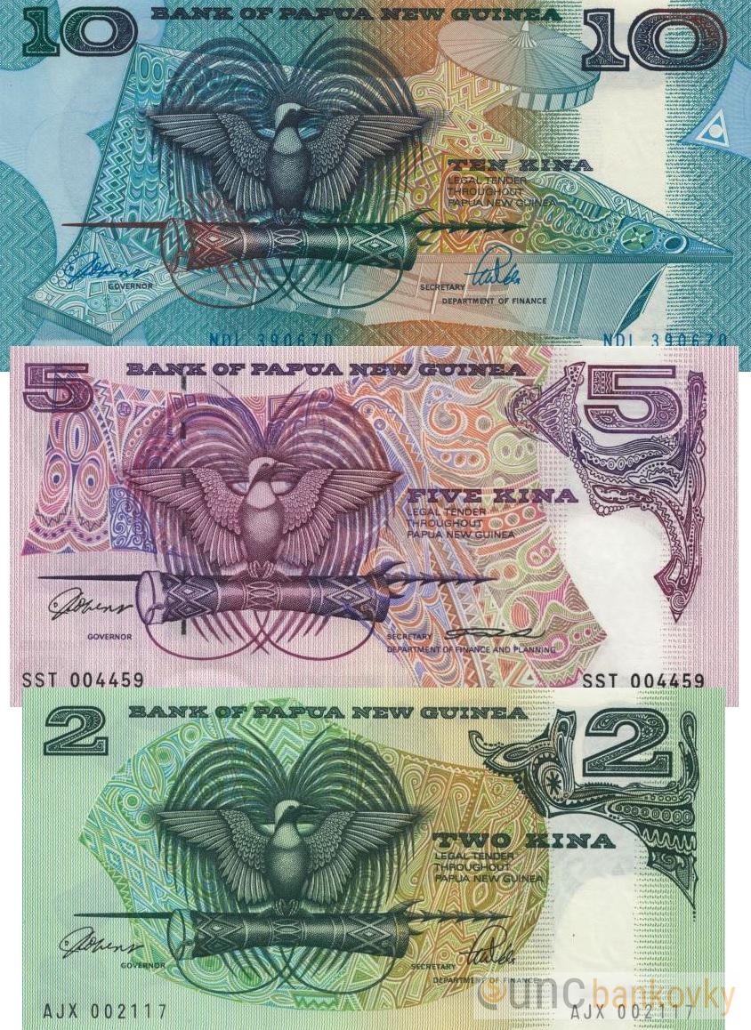 Papua sada 2, 5, 10 Kina 1989-1995 UNC
