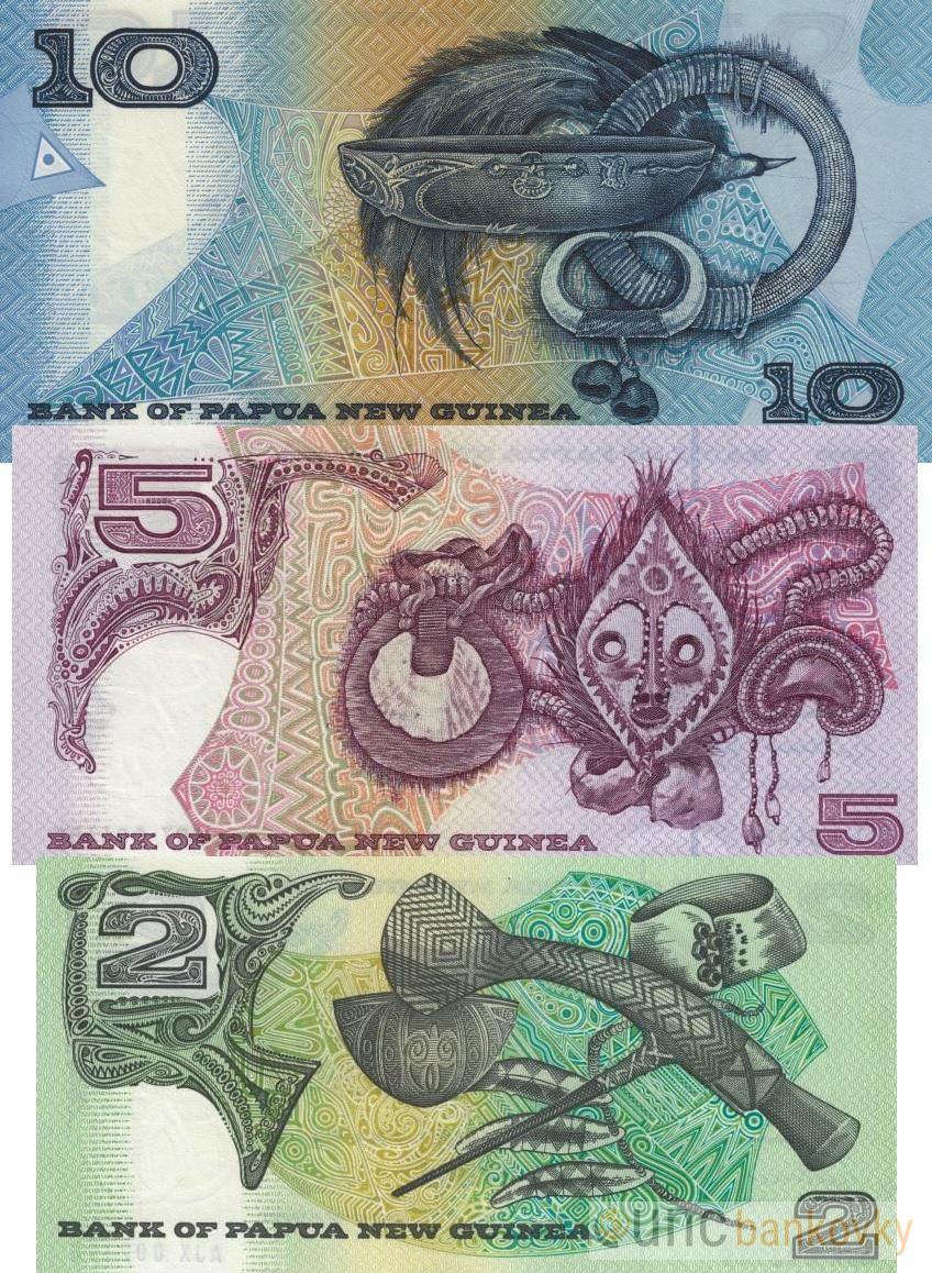 Papua sada 2, 5, 10 Kina 1989-1995 UNC