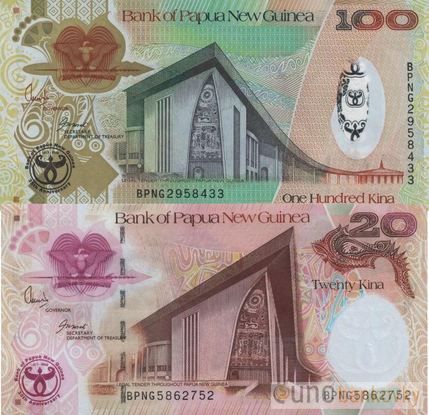 Papua sada 100 a 20 Kina pamětní 2008 UNC