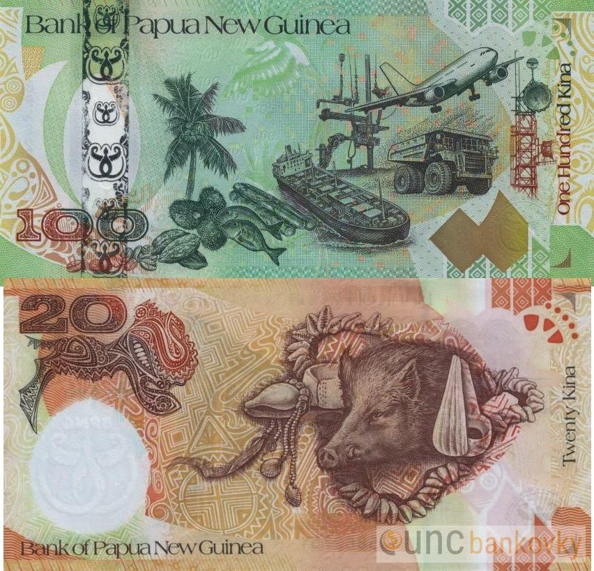 Papua sada 100 a 20 Kina pamětní 2008 UNC
