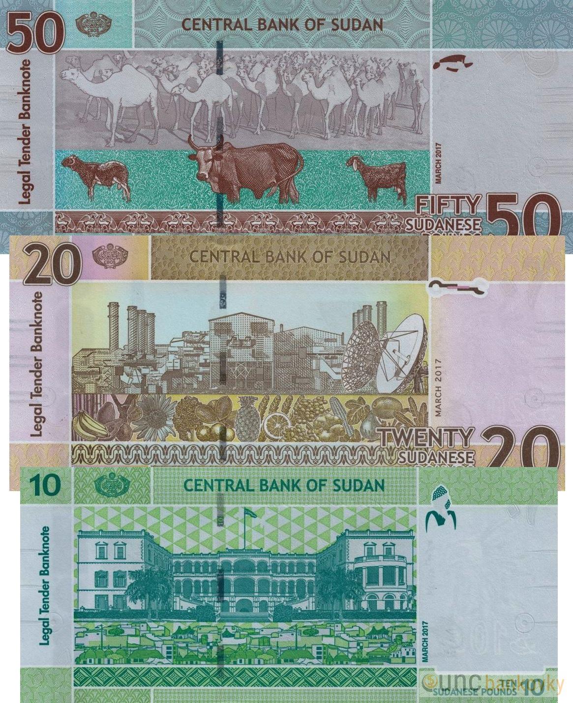 Sudan sada 10, 20, 50 Pounds 2017 UNC