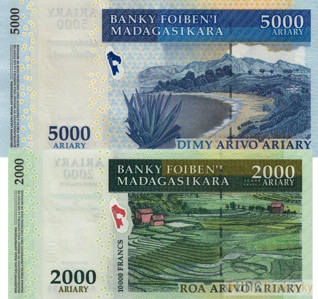 Madagaskar pamětní 2000 a 5000 Ariary 2012 UNC