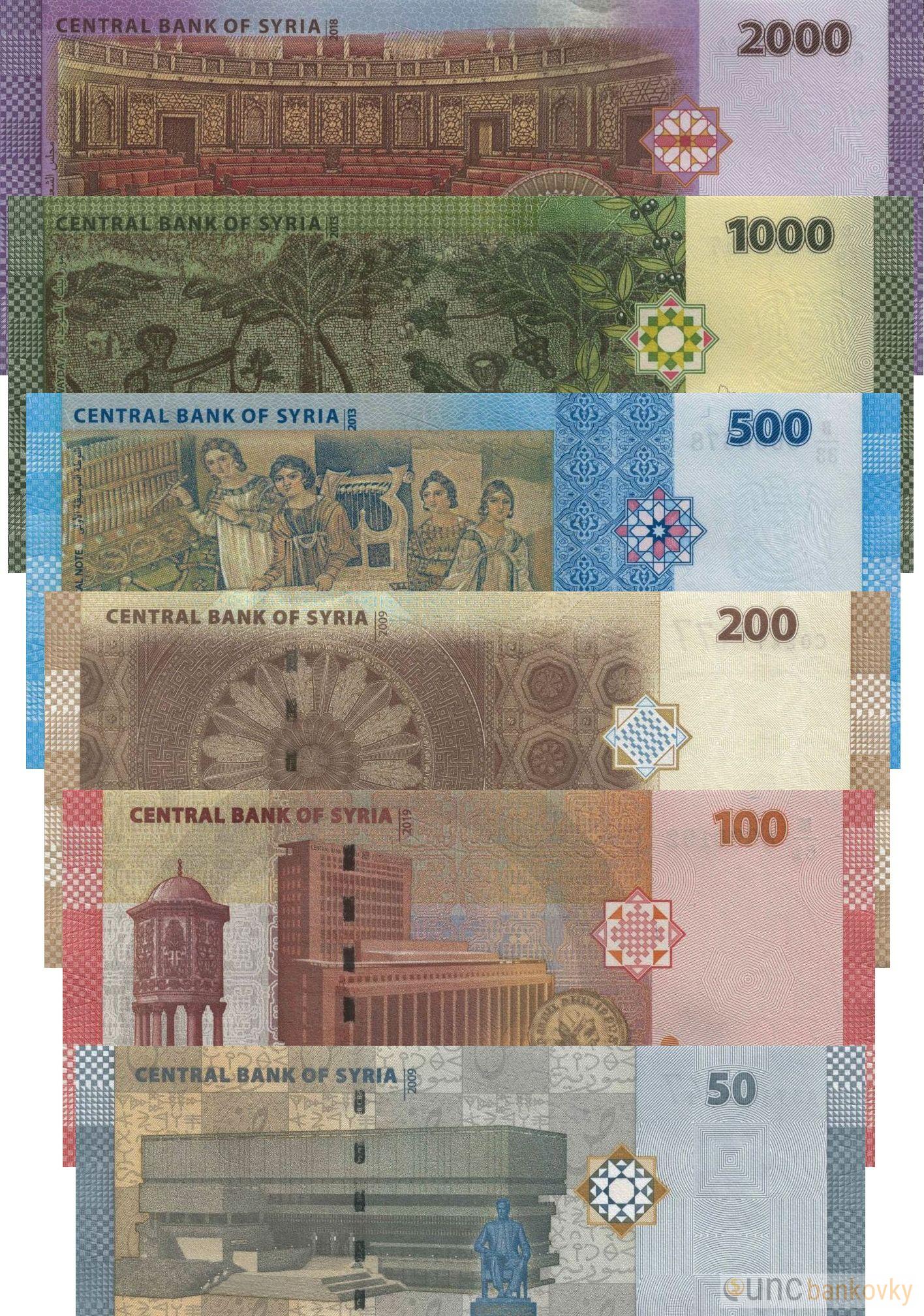 Syrie sada 50 až 2000 Pounds 2009-2023 UNC