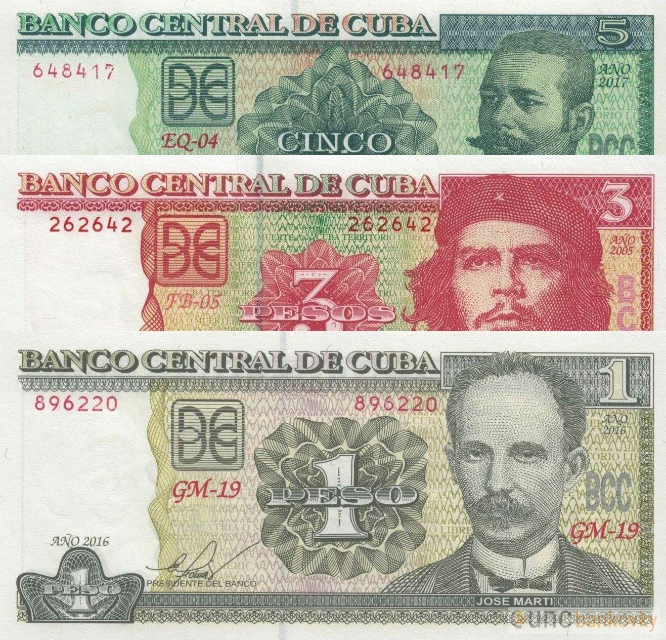 Kuba sada bankovek 1-3-5 Pesos UNC