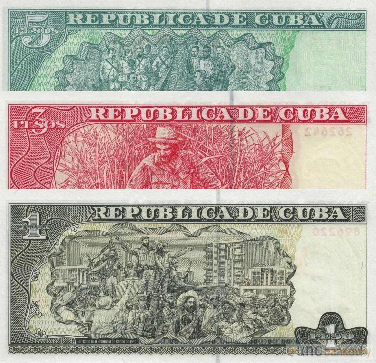 Kuba sada bankovek 1-3-5 Pesos UNC