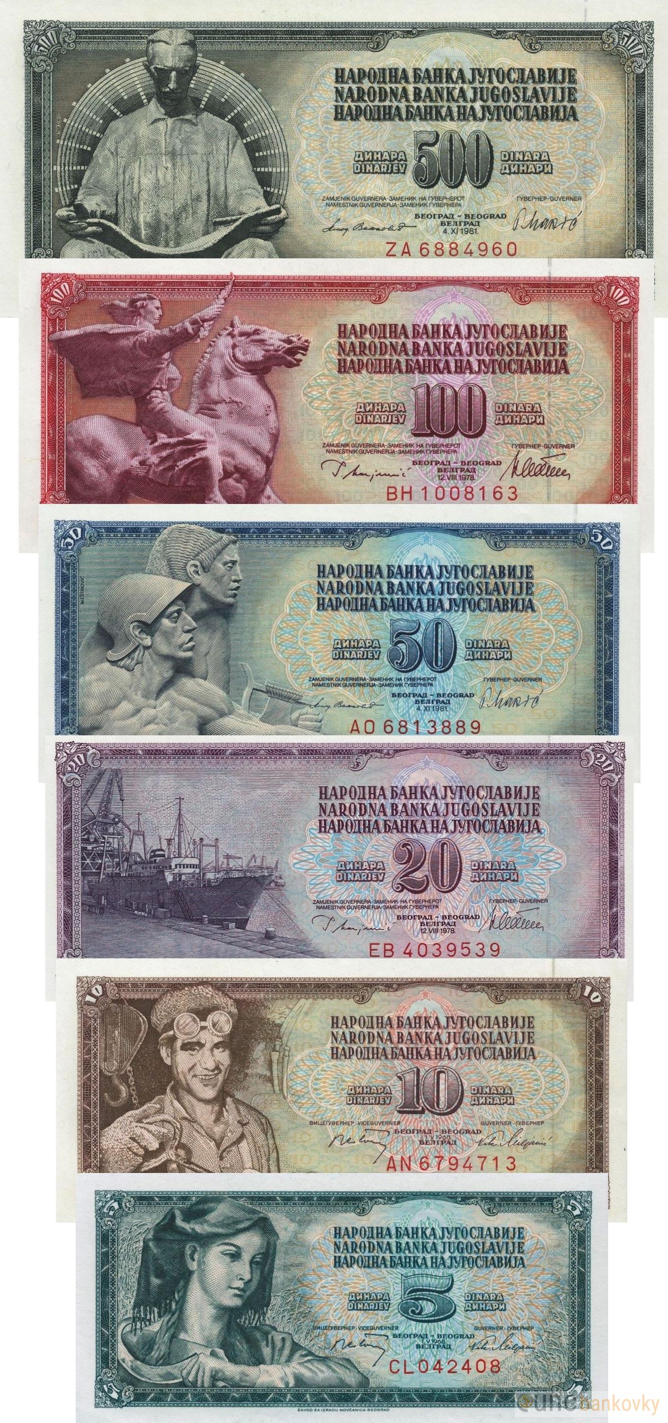 Jugoslávie set 5-500 1968 - 1981 UNC