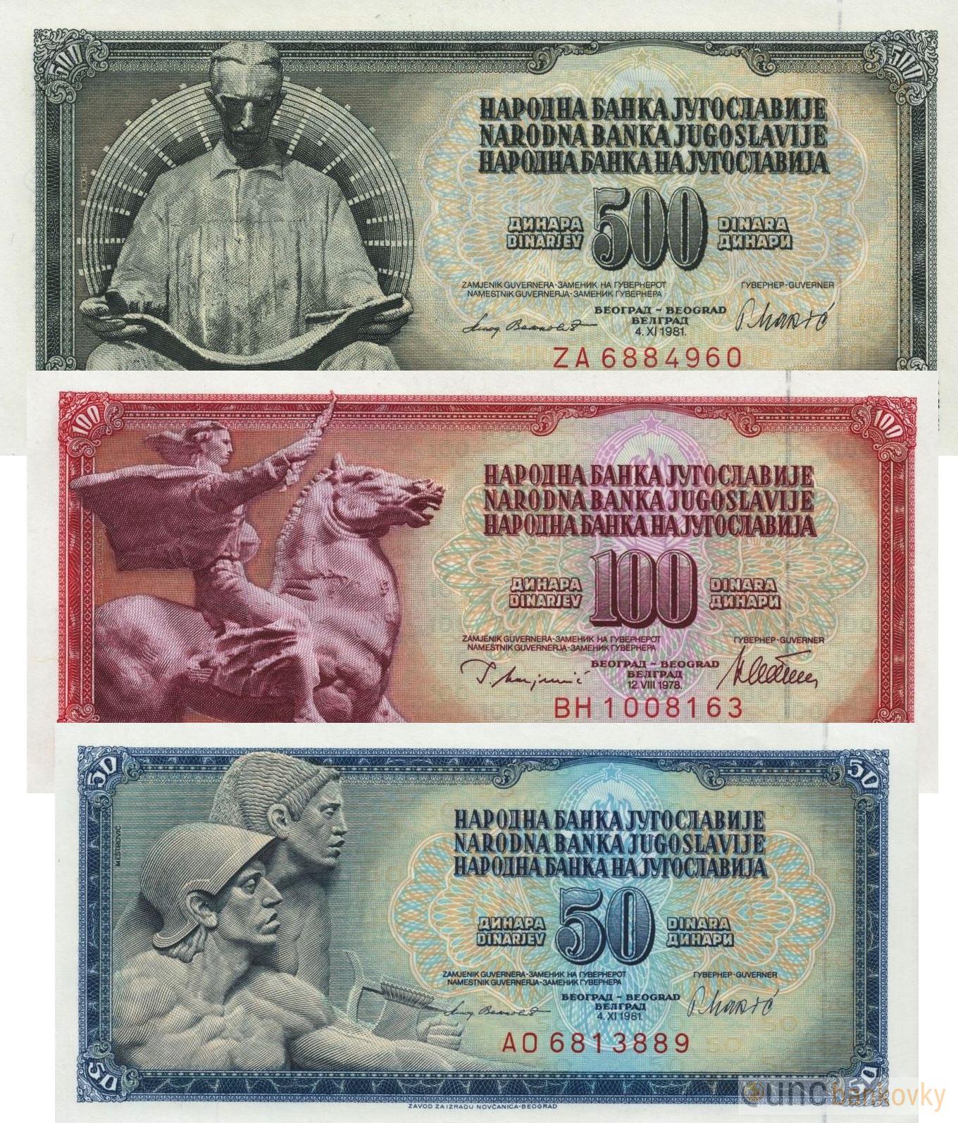 Jugoslávie set 50-500 1978 - 1981 UNC