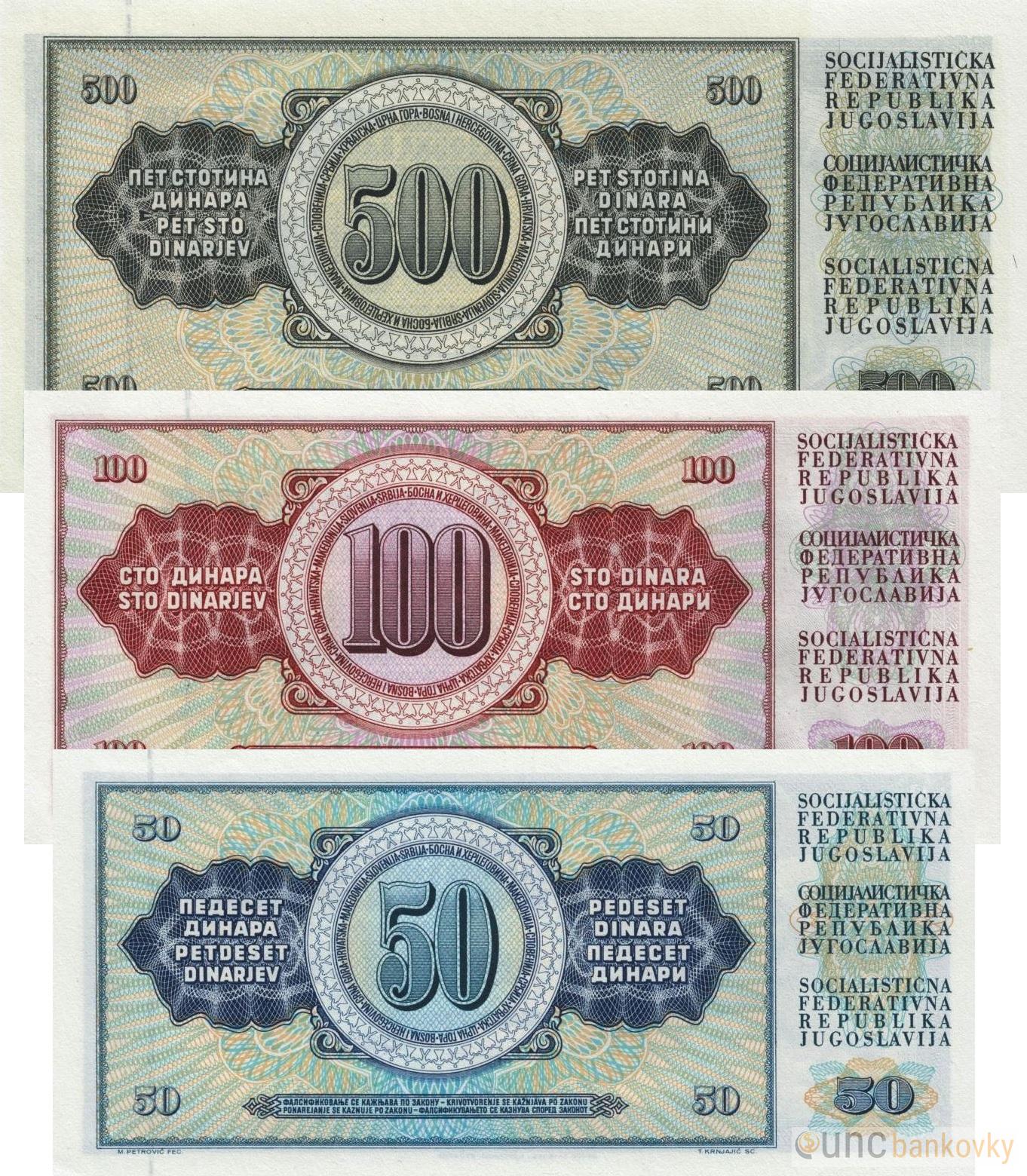 Jugoslávie set 50-500 1978 - 1981 UNC