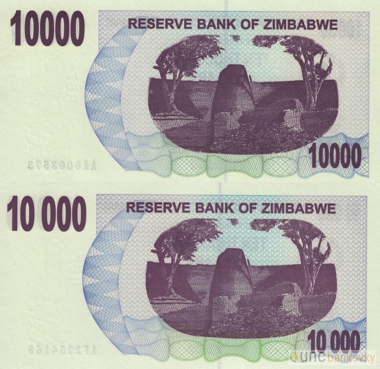 Zimbabwe chybotisk 10000 Dollars 2007 UNC
