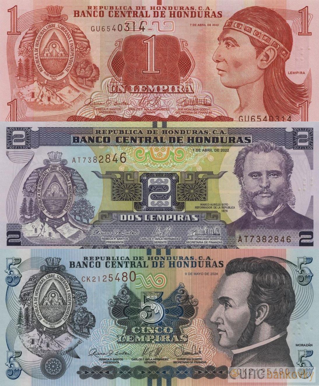 Honduras sada 1-2-5 Lempiras 2022-2024 UNC