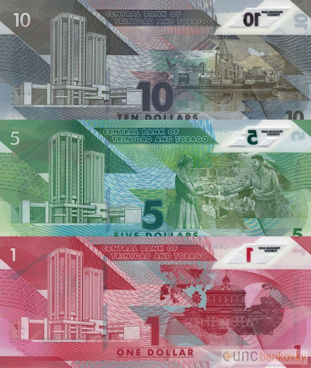 Trinidad & Tobago sada 1-5-10 Dollars 2020 UNC
