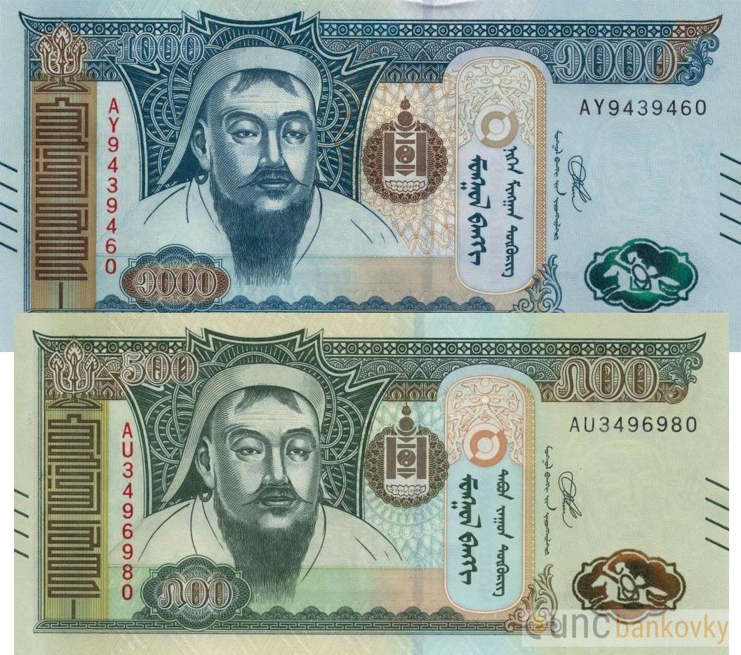 Mongolsko 500 a 1000 Tugrik 2020 UNC