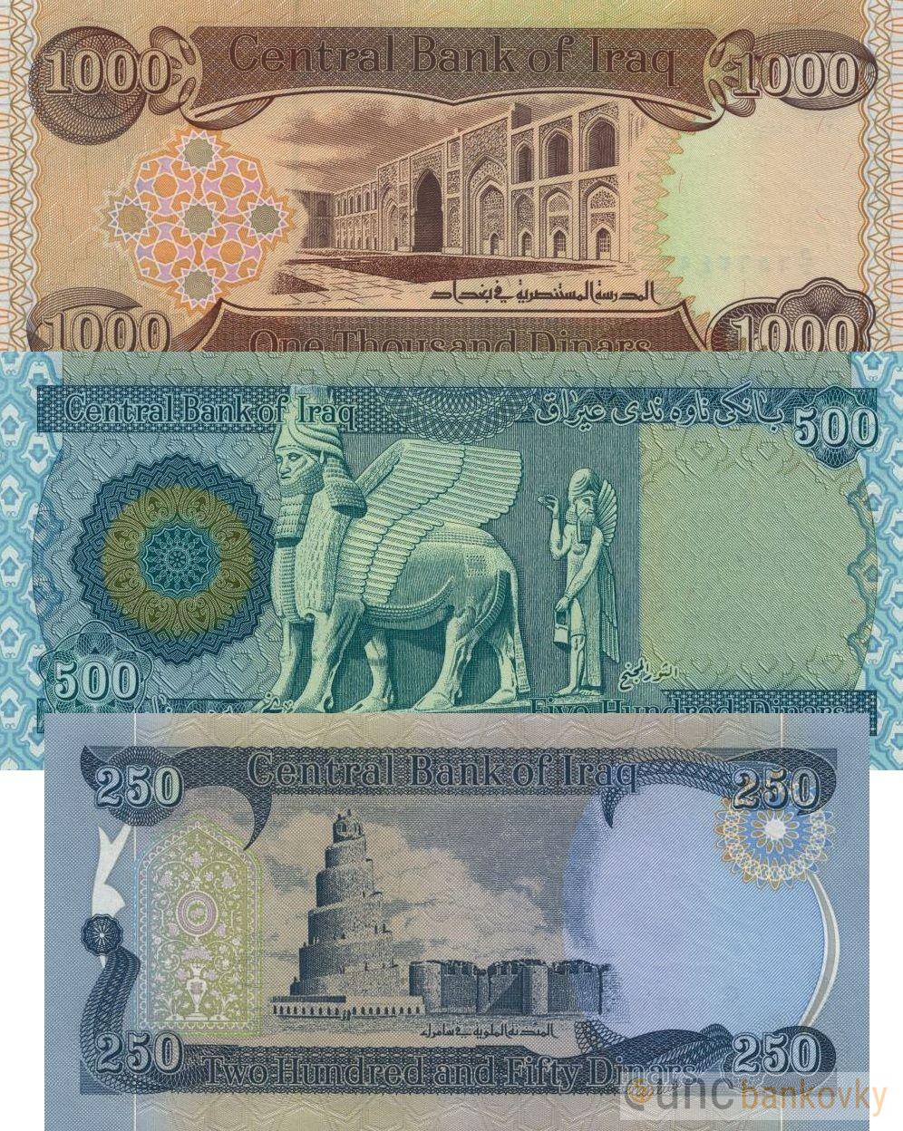 Irák sada 250-500-1000 Dinars UNC