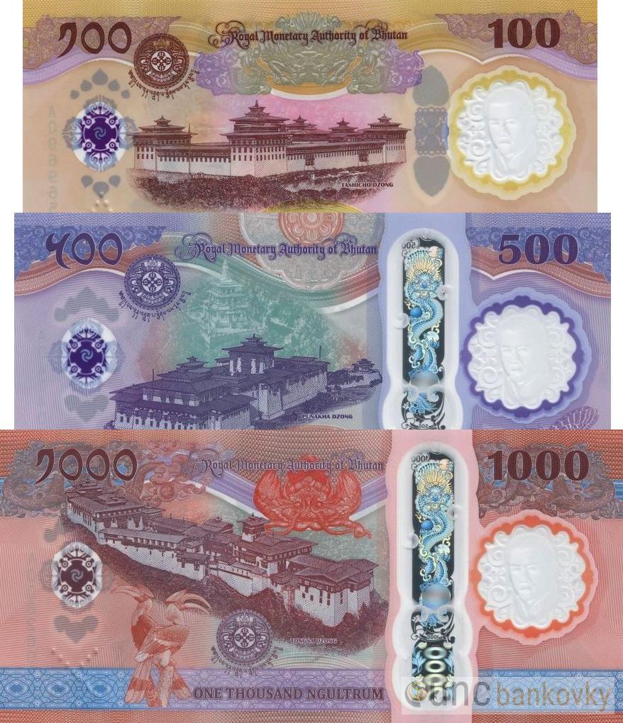 Bhután sada 100-500-1000 Ngultrum 2025 UNC