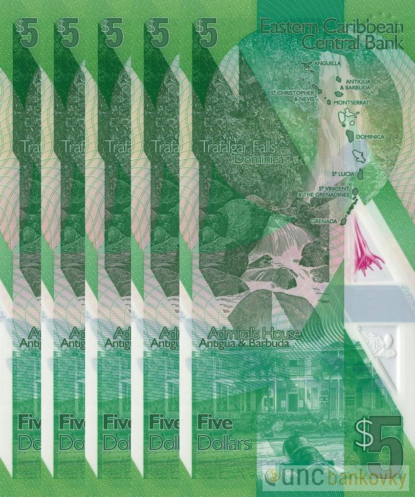 5x Východní Karibik 5 Dollars 2021 dealer set UNC