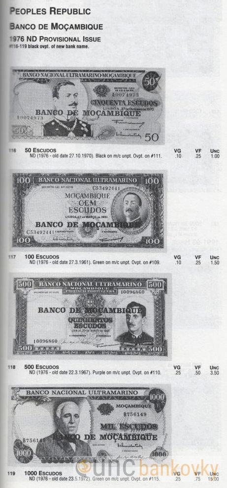 Mosambik sada 50-100-500-1000 Escudos 1961-1972 UNC