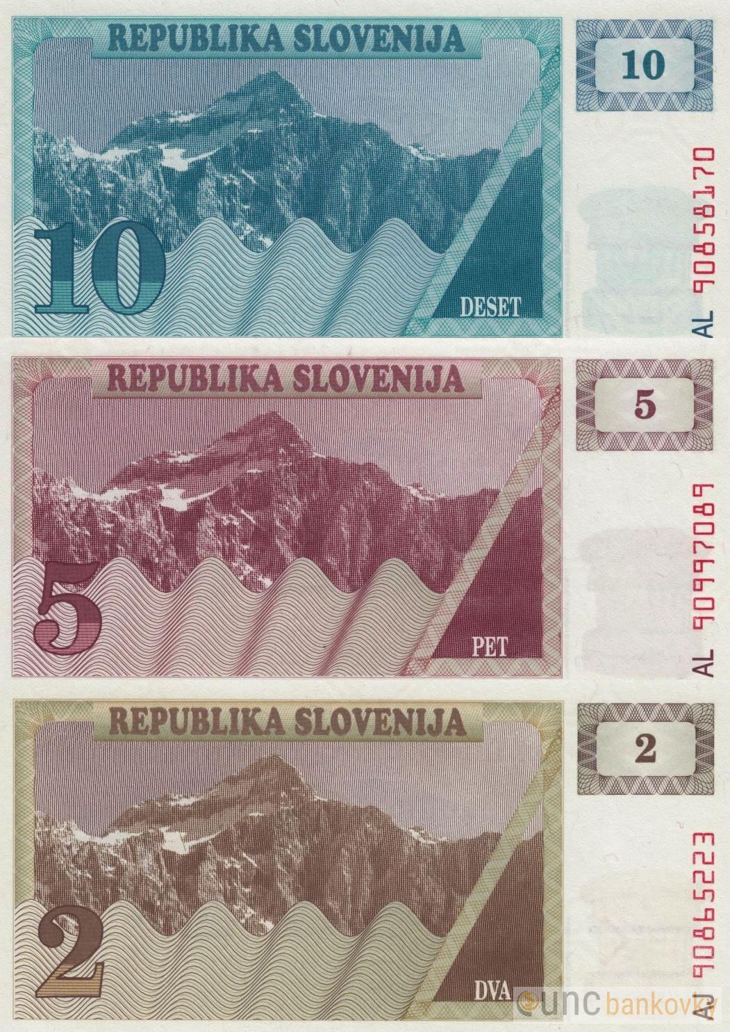 Slovinsko sada 2-5-10 Tolarjev 1990 UNC