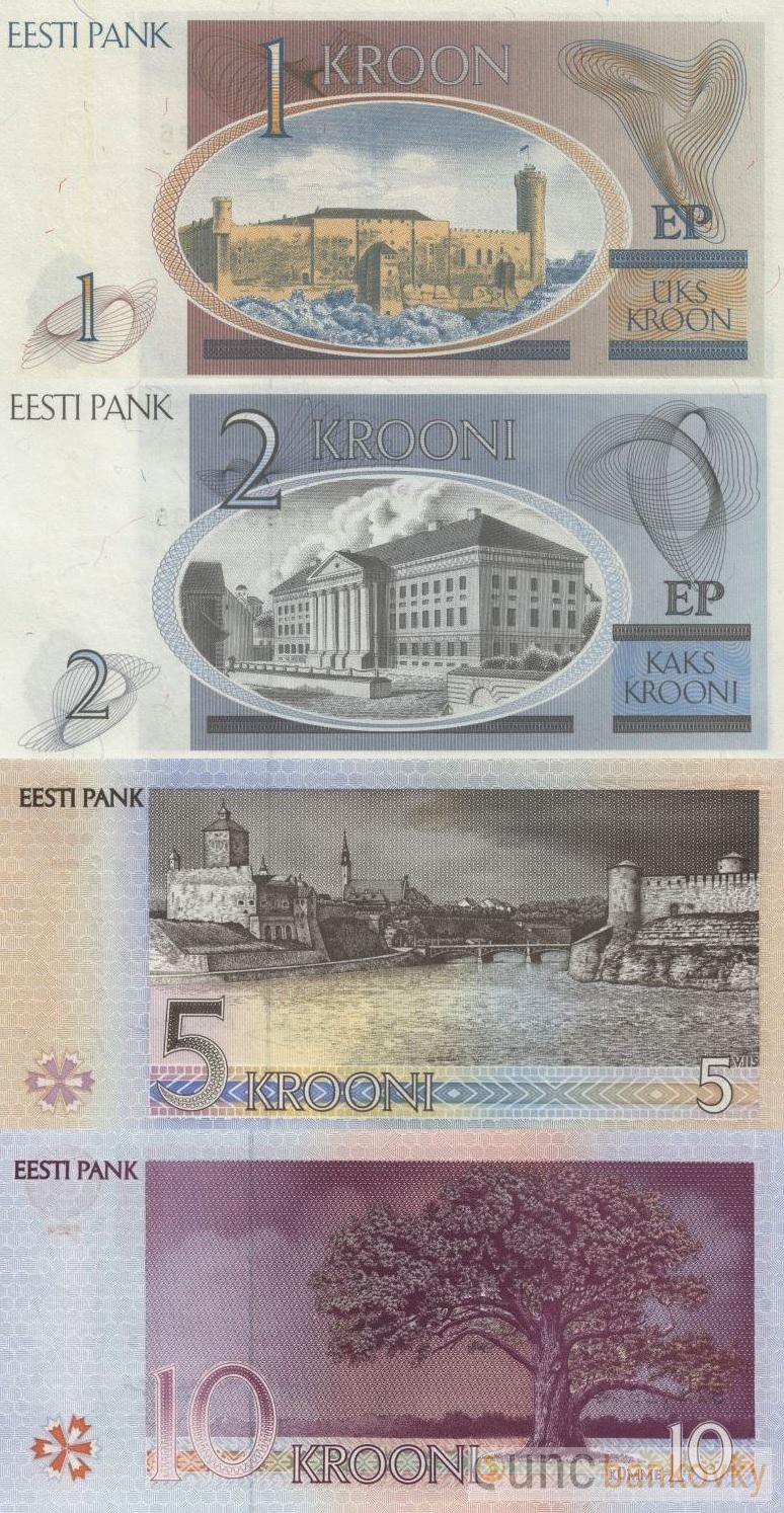 Estonsko 1-2-5-10 Krooni 1992-94 UNC