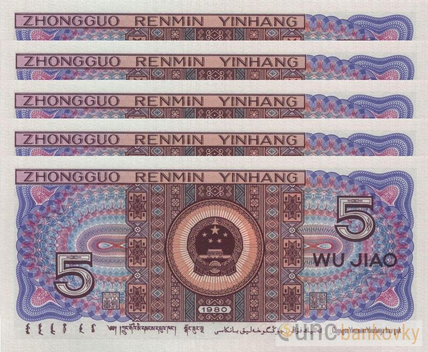 5x Čína 5 Jiao dealer set UNC