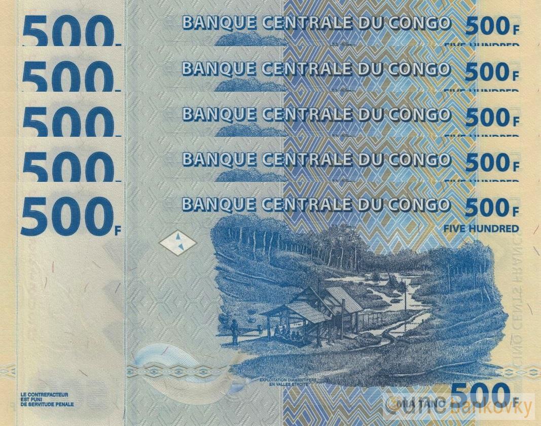 5x Kongo 500 Francs 2022 dealer set UNC