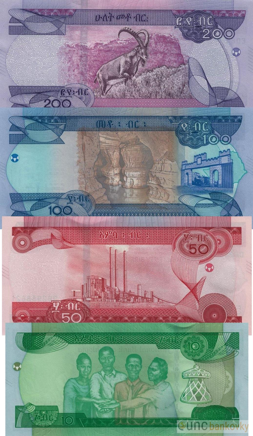 Etiopie sada 10-50-100-200 Birr 2020-23 UNC