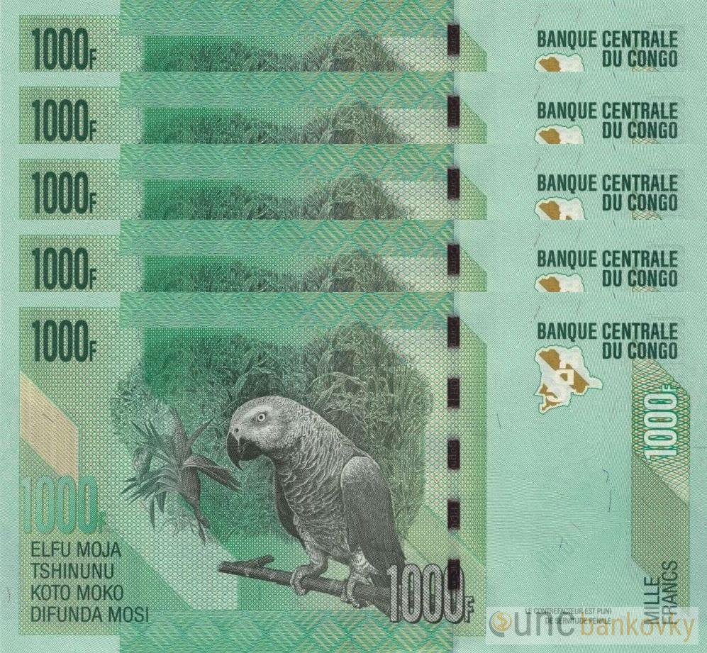 5x Kongo 1000 Francs 2022 dealer set UNC