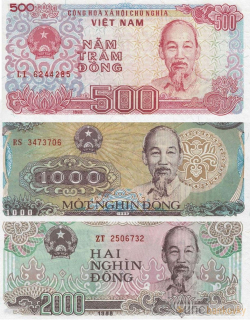 Vietnam sada 500-1000-2000 Dong 1988 UNC