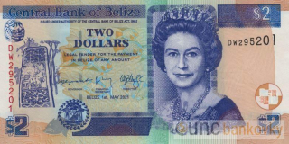 Belize 2 Dollars 2021 UNC