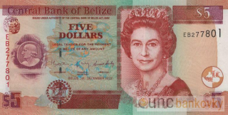 Belize 5 Dollars 2022 UNC