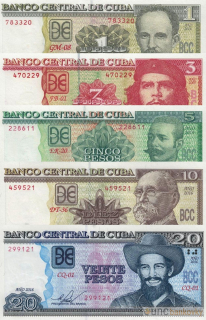 Kuba sada bankovek 1-3-5-10-20 Pesos UNC